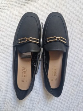 PRIMARK SLICZNE BALERINY WIDE FIT BLACK GOLD 42 (9UK)