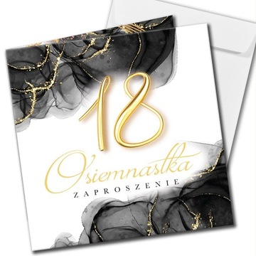 ZAPROSZENIA na 18 GOLD Black z kopertami 10szt