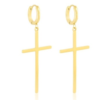 KOLCZYKI KRZYŻE ZŁOTE DUŻE 6 cm STAL CHIRURGICZNA 316 L