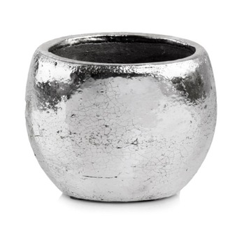 Ceramiczna doniczka osłonka w kształcie kuli 16cm Srebrna
