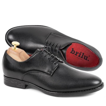 BRILU WIZYTOWE BUTY DERBY SKÓRZANE CZARNE 45