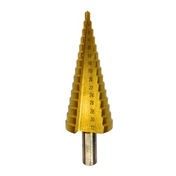 СТУПЕНЧАТОЕ КОНУСНОЕ СВЕРЛО ПО МЕТАЛЛУ 4–32 ММ HSS, ТИТАНИЗИРОВАННАЯ НЕРЖАВЕЮЩАЯ СТАЛЬ