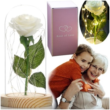БЕЛАЯ ИСКУССТВЕННАЯ ВЕЧНАЯ РОЗА В СТЕКЛЕ СТЕКЛЯННЫЙ КУПОЛ ПОДАРОК ​​НА ИМЕНИНЫ