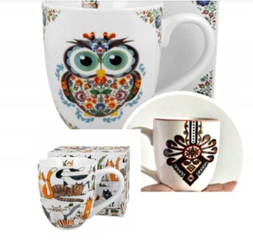 KUBEK GIGANT 1000 ML NA PREZENT `KUBAS 1 LITR +PUDEŁKO KOTY KLIMT SOWA ETNO