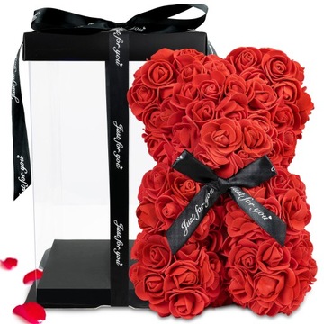 MIŚ Z RÓŻ czerwony 25 cm NA PREZENT Bukiet Kwiatów Ozdoba Walentynki