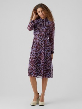 Vero Moda sukienka midi fioletowo-różowa zebra M