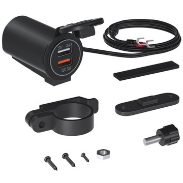 ЗАРЯДНОЕ УСТРОЙСТВО ДЛЯ МОТОЦИКЛА + КНОПКА + 2xUSB КРАСНЫЙ СВЕТ