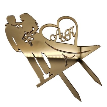 Золотой топпер для торта с инициалами ИНИЦИАЛЫ свадьба свадебное золотое зеркало