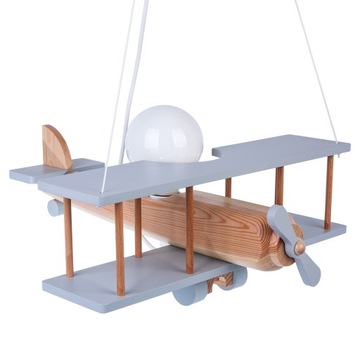 LAMPA DZIECIĘCA SAMOLOT DUŻY SZARY NATURAL DREWNO