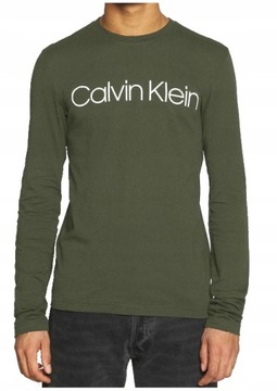 Calvin Klein _ Męski Oliwkowy Longsleeve Duże Logo zieleń butelkowa _ XL