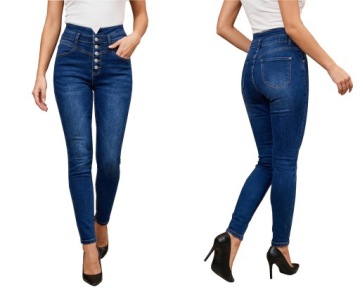 ELEGANCKIE SPODNIE DAMSKIE ELASTYCZNE JEANSY NIEBIESKIE RURKI KLASYCZNE XS