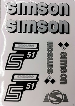 KOMPLET NAKLEJEK NAKLEJKI SIMSON S51 ENDURO SREBRNE NAKLEJKI