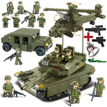 Klocki Czołg MERKAVA + HELIKOPTER + JEEP HUMMER +wojsko armia+ 2 LEGO BROŃ