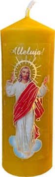 Świeca WIELKANOCNA Jezus Zmartwychwstały z wosku pszczelego WALEC na stół