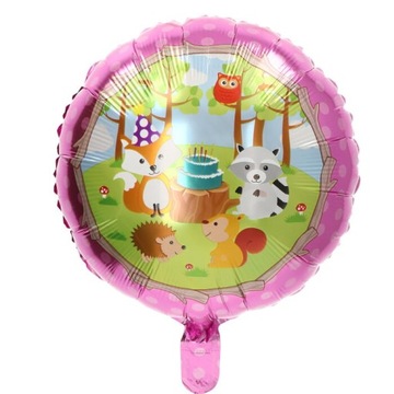 Balon Foliowy Okrągły Leśne Zwierzęta Urodziny