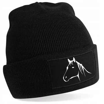 Czapka Zimowa KONIK koń Beanie CZARNA Dziana