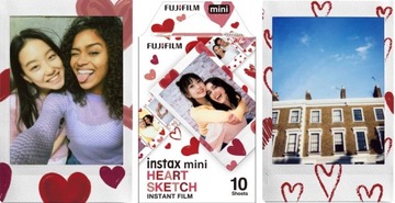 Вставки Instax MINI Heart Sketch 10 ФОТО Пленка 11 12 Сердец, Розовые Сердца