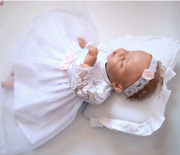 Bawełniana SUKIENKA do chrztu + OPASKA 56-62