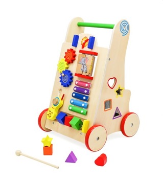 DREWNIANY CHODZIK EDUKACYJNY dla dzieci 6w1 tablica manipulacyjna kolorowa