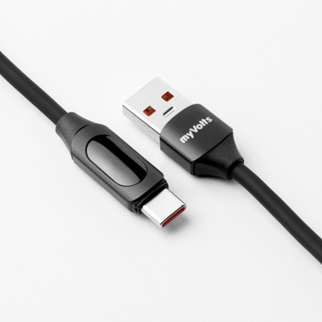 myVolts PDCCALB USB-A — кабель USB-C с ЖК-дисплеем питания, 60 Вт, черный