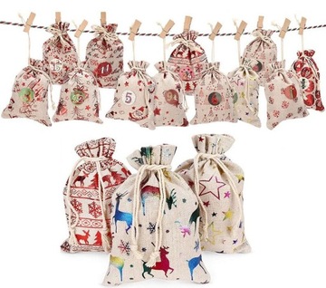 KALENDARZ ADWENTOWY DLA DZIECI DIY WORECZKI WISZĄCY PREZENTY SZNUREK ZESTAW