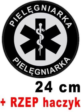 PIELĘGNIARKA z nadrukiem odblaskowym emblemat okrągły 24 cm z RZEPEM