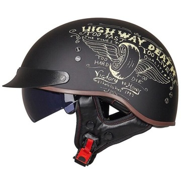 KASK MOTOCYKLOWY ORZESZEK HEŁM KASK DO SKUTERA RETRO CZARNY GOGLE