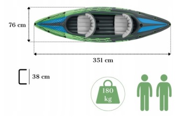 НАДУВНОЙ КАЯК ДЛЯ ДВУХ ЧЕЛОВЕК, НАДУВАННЫЙ, СКЛАДНОЙ КОМПЛЕКТ, ВЕСЛО, НАСОС INTEX