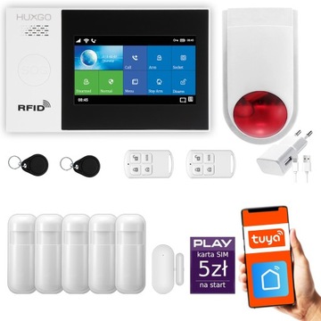 Alarm bezprzewodowy GSM + WiFi z aplikacją TUYA , zestaw , HUXGO HXA007