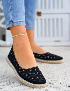 Черные ажурные балетки Мокасины Эспадрильи Flower8