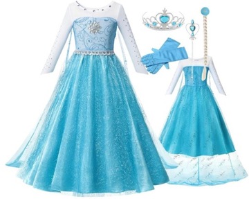 ELSA FROZEN 6w1 SUKNIA KRAINA LODU ZESTAW KOSTIUM STRÓJ 122/128
