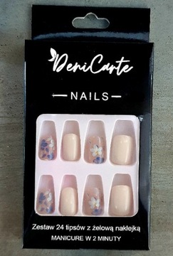 ИСКУССТВЕННЫЕ НОГТИ КОРОТКИЕ КВАДРАТНЫЕ НАСАДКИ С СИНИМИ ЦВЕТАМИ САМОКЛЕЯЩИЕСЯ 24 ШТ.