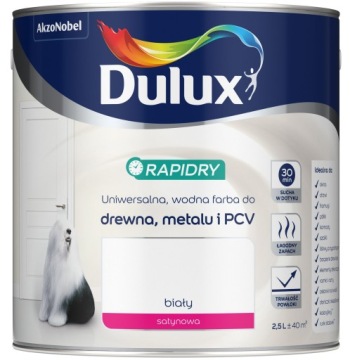 DULUX EMALIA RAPIDRY FARBA BIAŁA SATYNOWA 2.5L