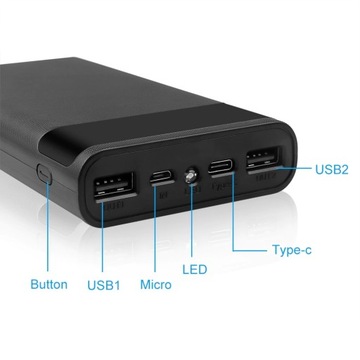 Чехол PowerBank на 6 ячеек 18650 2xUSB USB C