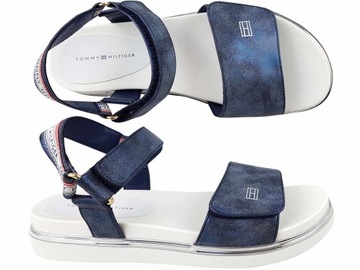 TOMMY HILFIGER DAMSKIE SANDAŁY GRANATOWE NA RZEP