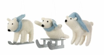 3 szt. ZAWIESZKA ŚWIĄTECZNA NIEDŹWIEDZIE wełna