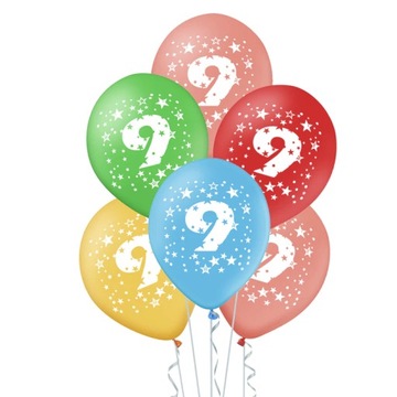 Balony Kolorowe z Cyfrą 9 Na Urodziny 5 szt.