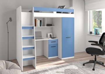 Hi5 левая белая/голубая/синяя двухъярусная кровать