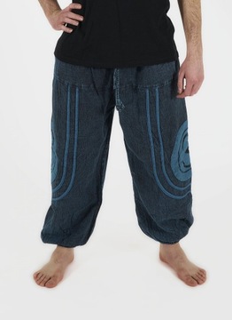 Luźne wygodne spodnie przecierane - niebieskie z haftem OM | z NEPALu