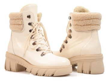 LEMAR botki na platformie skórzane ocieplane buty