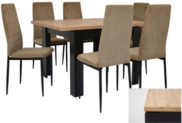 Komplet kuchnia BOHO beż stół kwadrat i 6 krzeseł