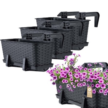 3x SKRZYNKA BALKONOWA 40cm UCHWYTY ANTRACYT