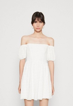 Sukienka koronkowa z odkrytymi ramionami, mini, biała Gina Tricot XS
