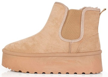 7910 BEŻOWE OCIEPLANE BOTKI NA GRUBEJ PODESZWIE ŚNIEGOWCE NA PLATFORMIE 41