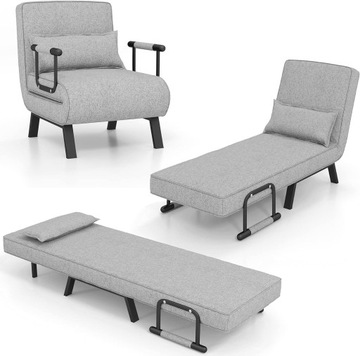 Fotel do spania 4w1 funkcja łóżka sofa 6-stopniowa wersja oparcia szarego