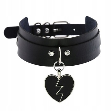 Naszyjnik Choker Obroża Czarna Serce Skórzana Kitty Punkowa Rockowa 40mm