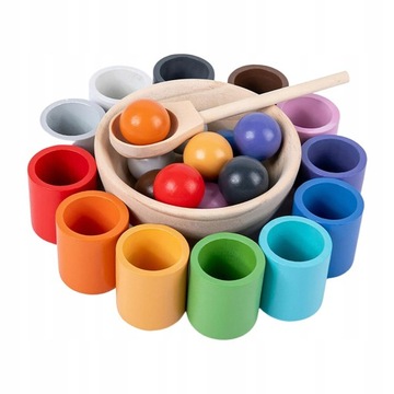 Drewniane Rainbow Balls in Cups Montessori Toy