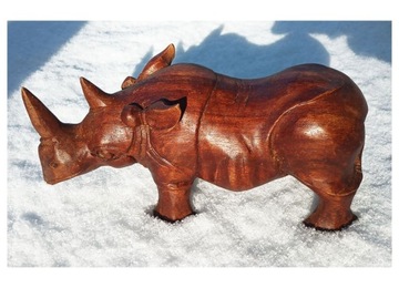 Rzeźba Figurka NOSOROŻEC 30cm Drewno Suar Rękodzieło