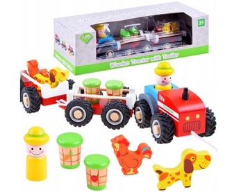 Traktor z przyczepą drewniana Kolejka Farma Farmer