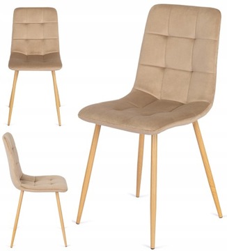 Krzesło Tapicerowane Skandynawskie Welurowe Jadalni Salon Loft Beżowe FREDY